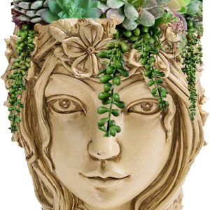 Goddess Face Planters Pots Head Flower Pot, Succulent Pot Cute Resin Planter with Drainage Hole for Indoor Outdoor Plants (A-Maple)